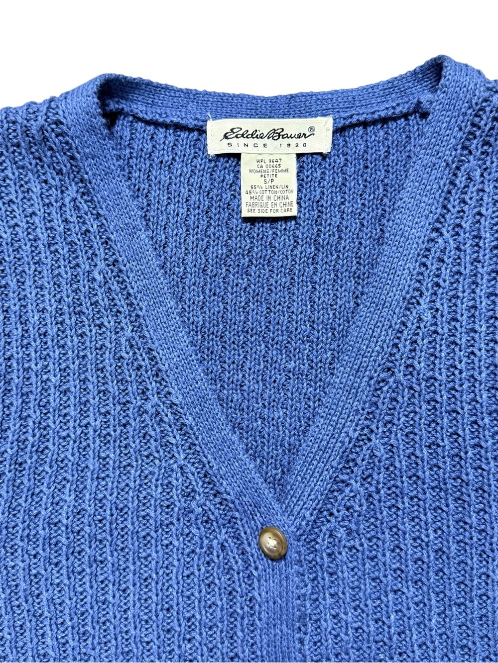 Vintage Eddie Bauer Blue Linen Cotton Knit Button Sweater Vest S - Picture 7 of 10